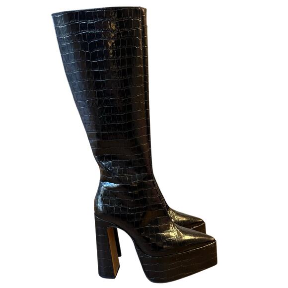 L’intervalle Yaroslav Croco Boots Nior Platform Pointy Toe Knee-High Spain Sz 39 - Picture 3 of 13